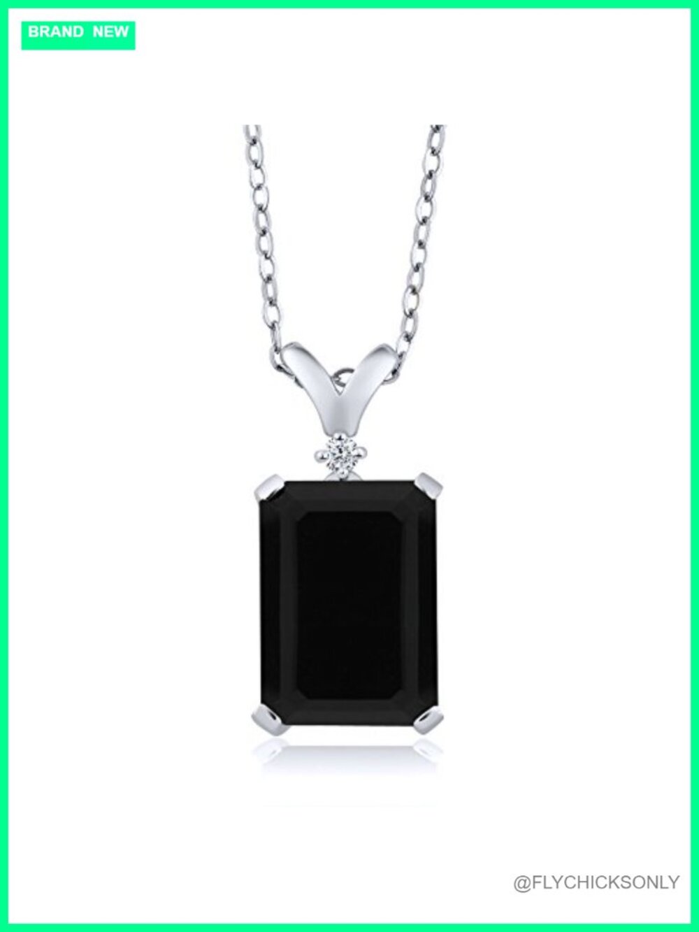 Sterling Silver Emerald Cut Onyx Pendant Necklace 18in